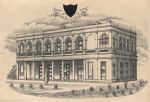 Long shot of the exterior view of Melbourne Hospital for Sick Children. Hospital Building, Circa 1872