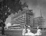 Nurses pose outside the new hospital